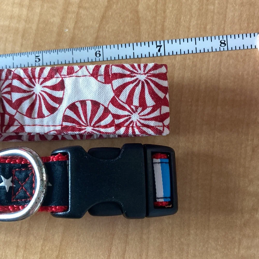 July 4th Holiday Dog collars Christmas peppermint swirls stars red blue SM-Med